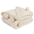 Super Soft Flannel Ivory Cream Sherpa Throw Blanket with Soft Pom Pom Fringe, Plush Cozy Warm Blankets for Couch Bed Sofa, Fuzzy Fleece ... - Luxury Knitted Decorative Throw Blanket with Fringes - Default Title