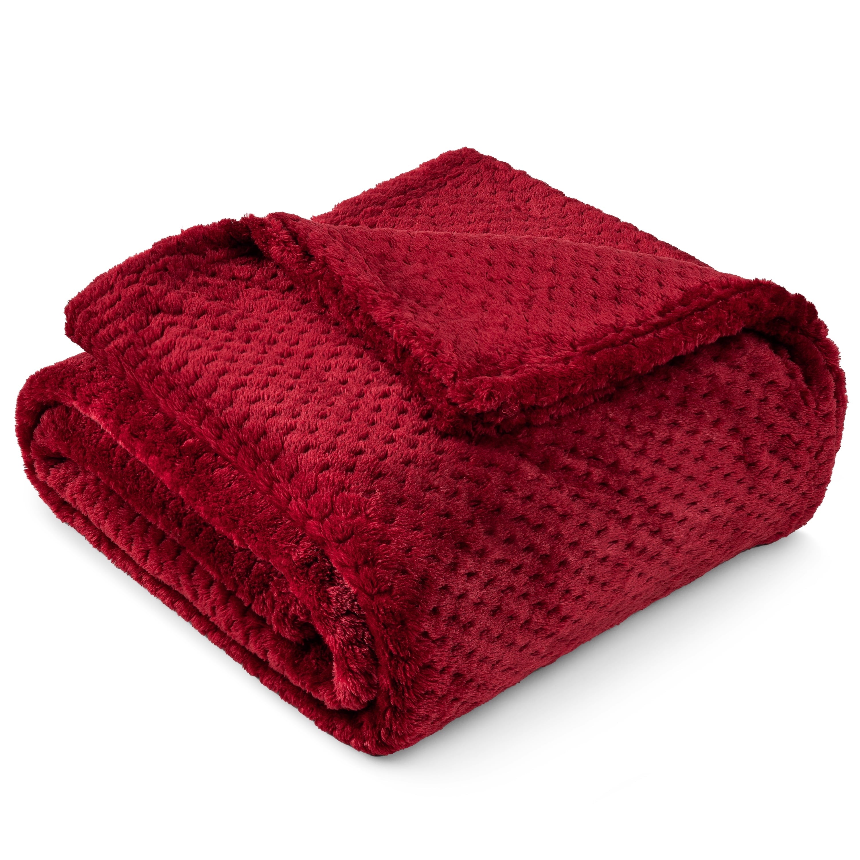 Cozy Fleece Maroon Red Throw Blanket for Couch, Twin Bed, Soft Fleece Throws for Sofa Chair, Fuzzy Waffle Textured Blanket, Cozy ... - Lightweight Plush Warm Blanket for All Seasons - Default Title