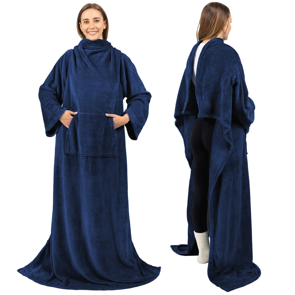 Super Soft Flannel Navy Blue Fleece Wearable Blanket with Sleeves for Adults Women Men, Soft Warm Full Body Wrap Throw, Sweatshirt Pocke... - Super Soft Reversible Sherpa Flannel Blanket - Default Title