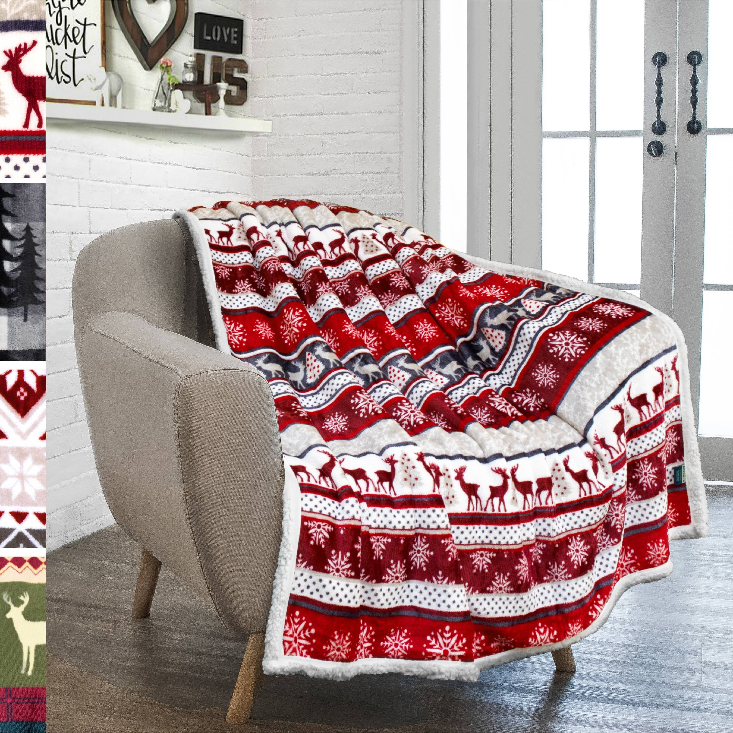 Lightweight Warm Premium Plush Sherpa Throw Christmas Blanket | Soft, Warm, Cozy, Reversible Microfiber Winter Cabin Throw | Plaid Hol... - Cozy Fleece Throw Blanket for Couch & Bed - Default Title