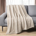 Decorative Knitted Sherpa Throw Blanket For Couch Sofa, Cream Beige Fluffy Warm Plush Blanket for Bed, Cozy Super Soft Lightweight Throw... - Luxury Knitted Decorative Throw Blanket with Fringes - Default Title