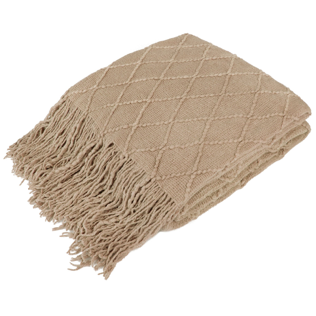 Lightweight Warm Tan Taupe Knit Throw Blanket for Couch Bed, Soft Knitted Farmhouse Sofa Throw for Living Room, Lightweight Decorative... - Lightweight Plush Warm Blanket for All Seasons - Default Title