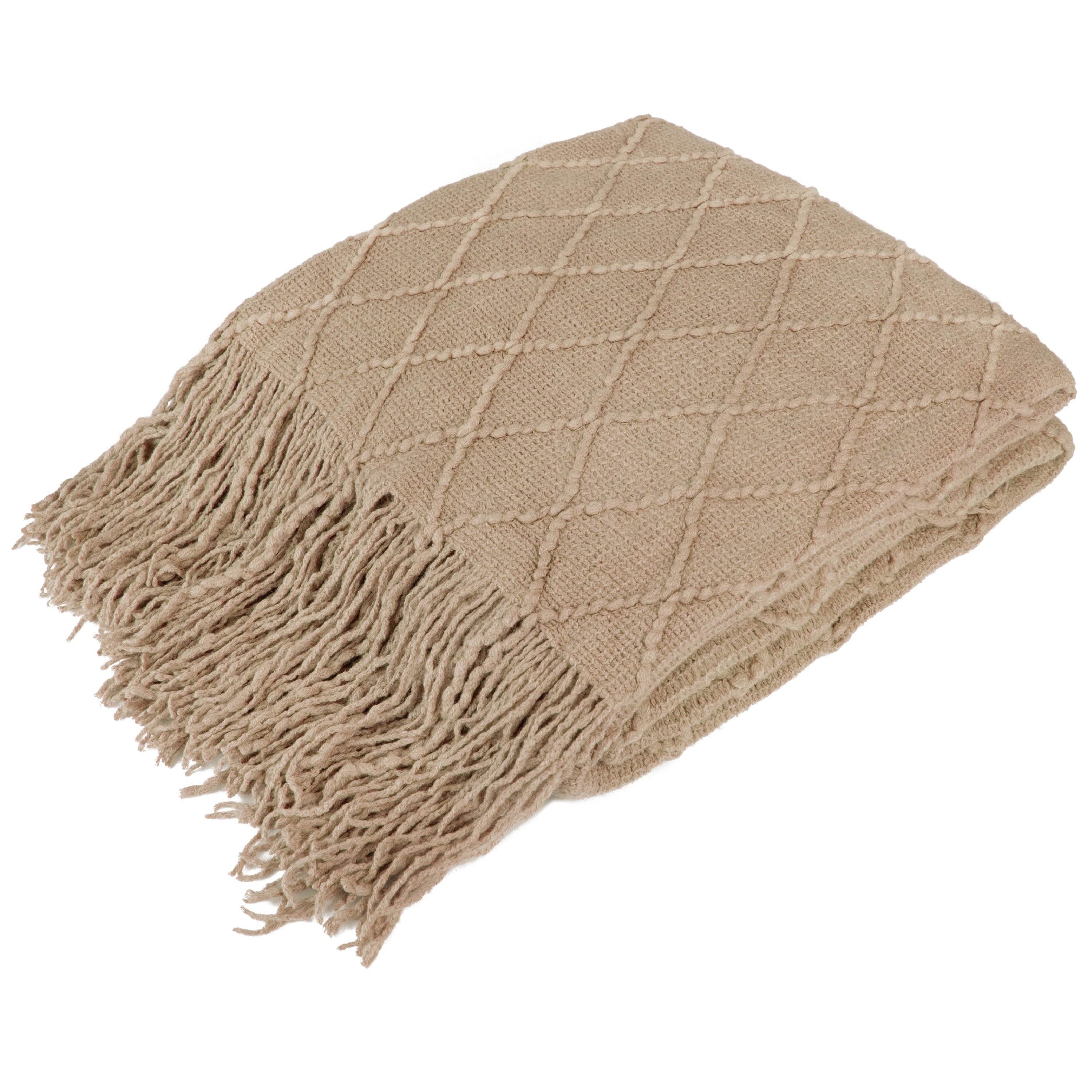 Lightweight Warm Tan Taupe Knit Throw Blanket for Couch Bed, Soft Knitted Farmhouse Sofa Throw for Living Room, Lightweight Decorative... - Lightweight Plush Warm Blanket for All Seasons - Default Title