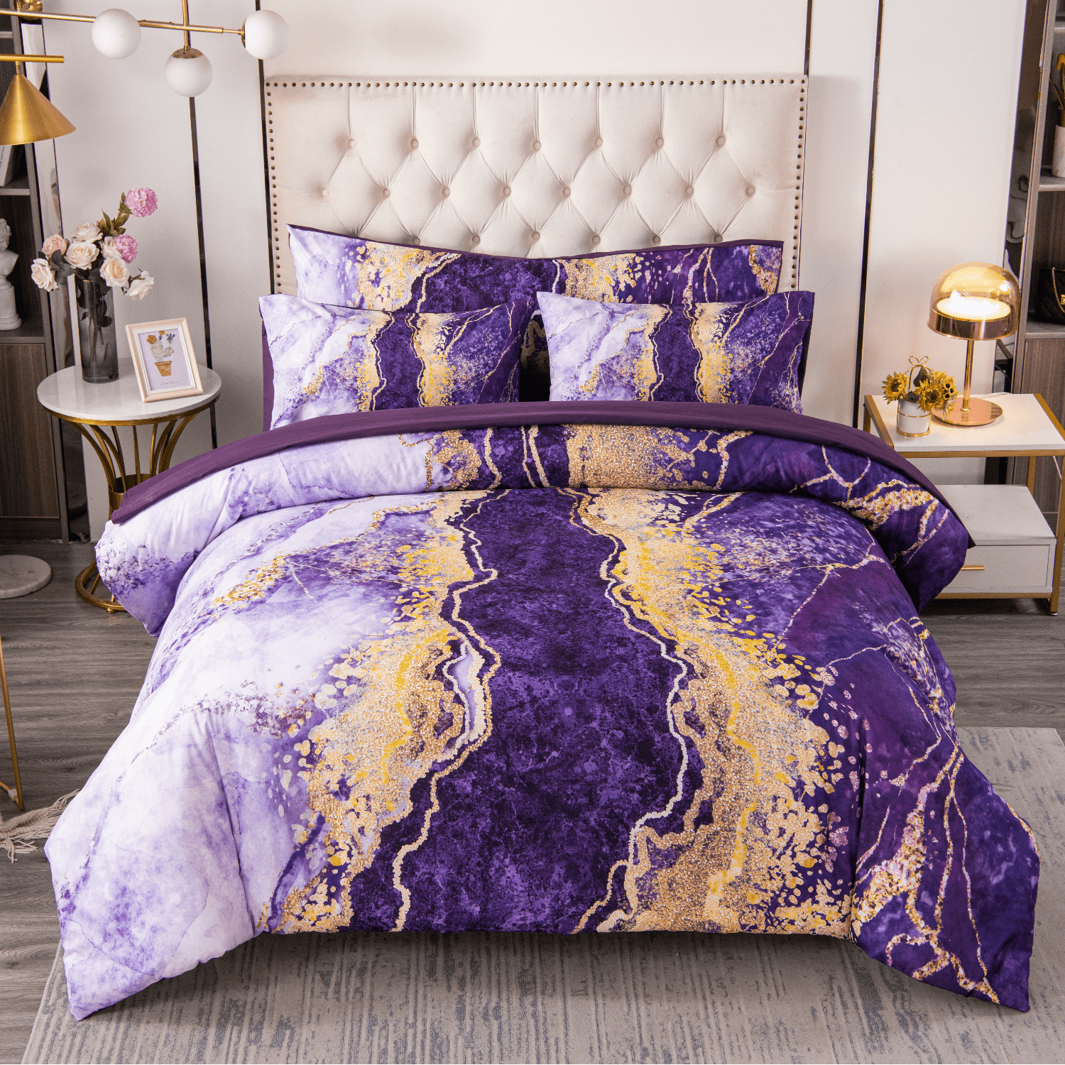 Hypoallergenic Cloud 6 Pieces Queen Size Comforter Set Purple,Watercolor Marble Colorful Purple Bedding,Ultra Soft Purple Bed Set with Com... - Hypoallergenic Ultra-Fluffy Quilt for Winter - Default Title