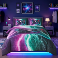 Heavyweight Warmth Queen Size Gaming Comforter Set for Boys,3-Piece 3D Green Purple Lightning Game Controller Bedding Set for Kids Teens - All-Season Down Alternative Comforter Insert - Default Title