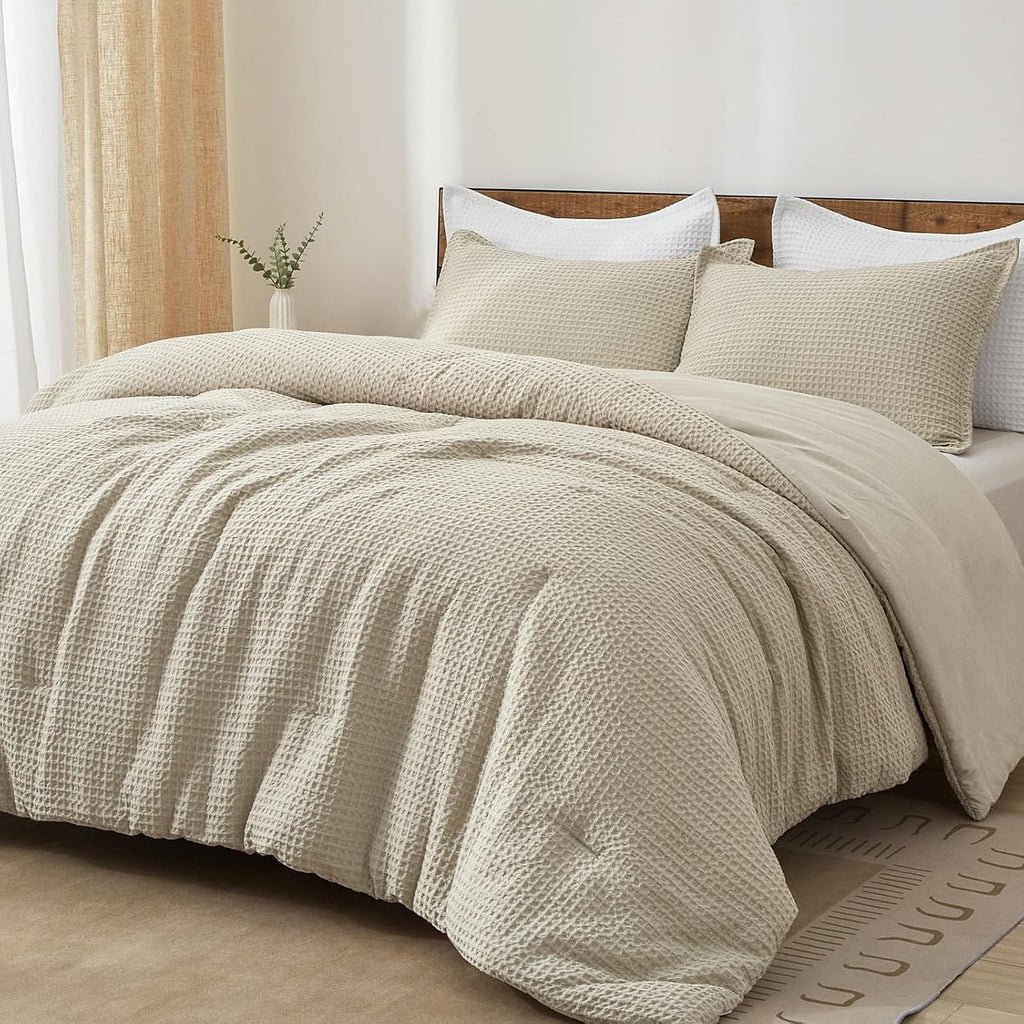 Heavyweight Warmth 3-Piece Waffle Weave Comforter Set Queen Size, Lightweight Comfy Bedding Set for All Season, Ultra Soft Textured 1 Co... - Cloud-Like Soft Lightweight Bed Comforter - Default Title