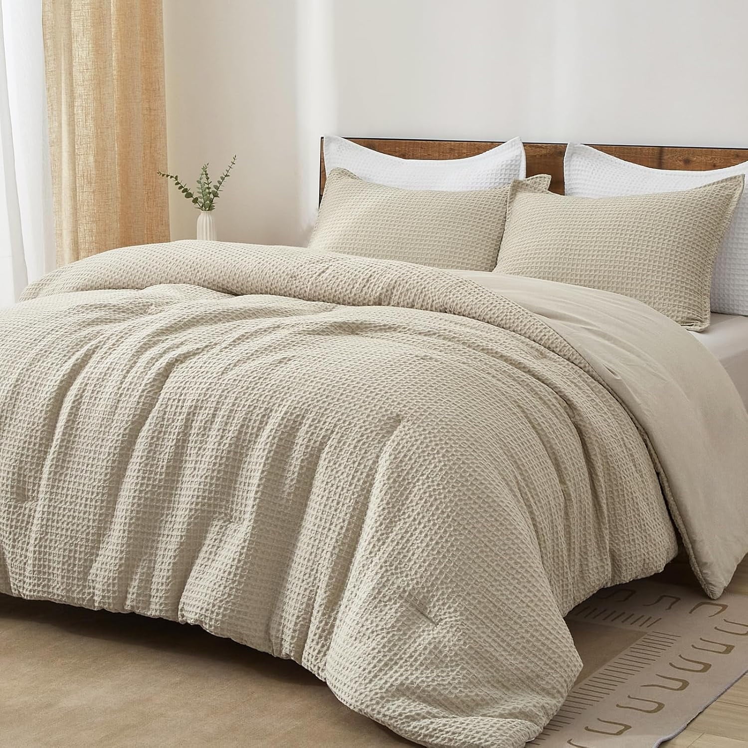 Heavyweight Warmth 3-Piece Waffle Weave Comforter Set Queen Size, Lightweight Comfy Bedding Set for All Season, Ultra Soft Textured 1 Co... - Cloud-Like Soft Lightweight Bed Comforter - Default Title