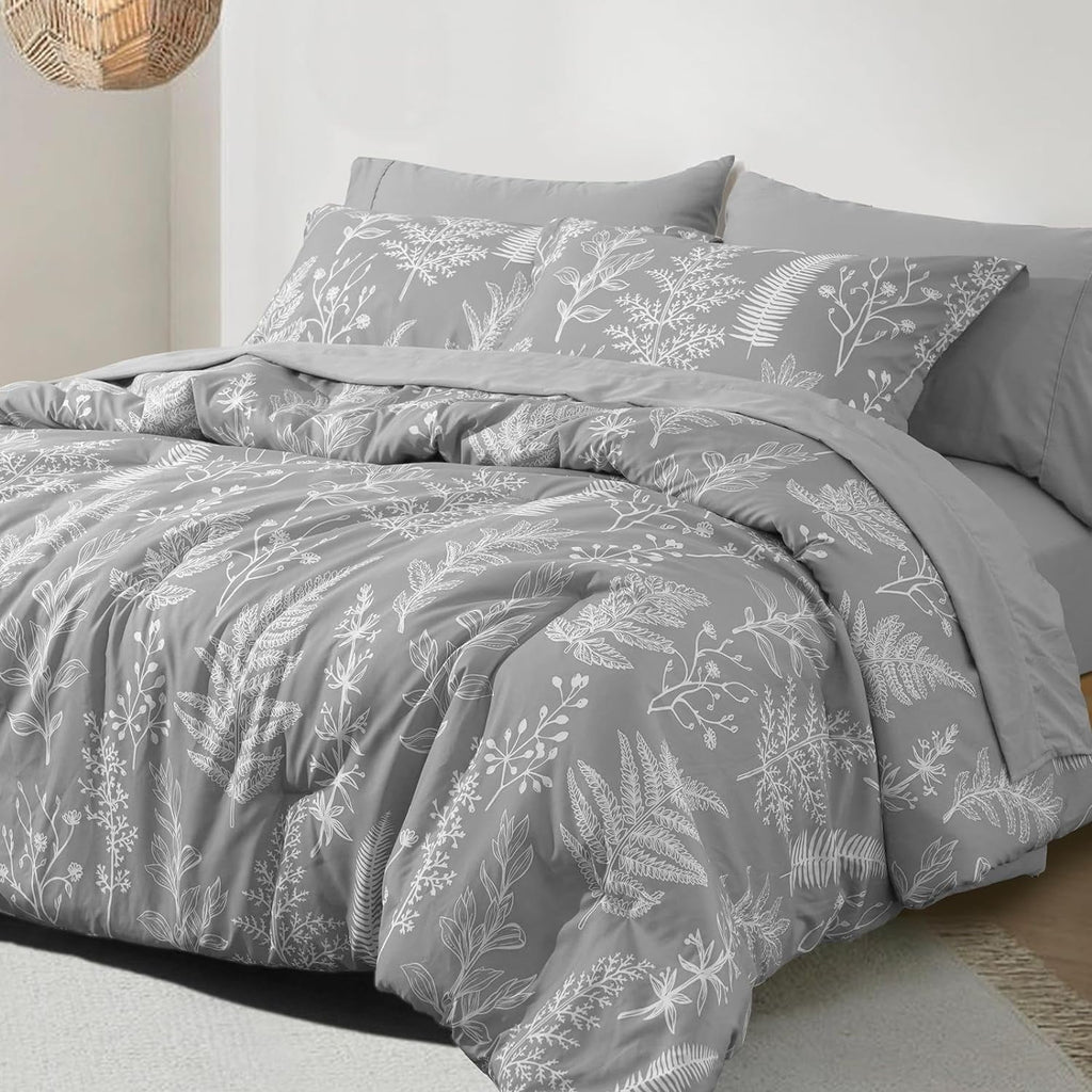 Hypoallergenic Cloud 7 Pieces Printed King Comforter Set, Lightweight Reversible Botanical Bedding Set Include Comforter, Pillow Shams, Fl... - All-Season Down Alternative Comforter Insert - Default Title