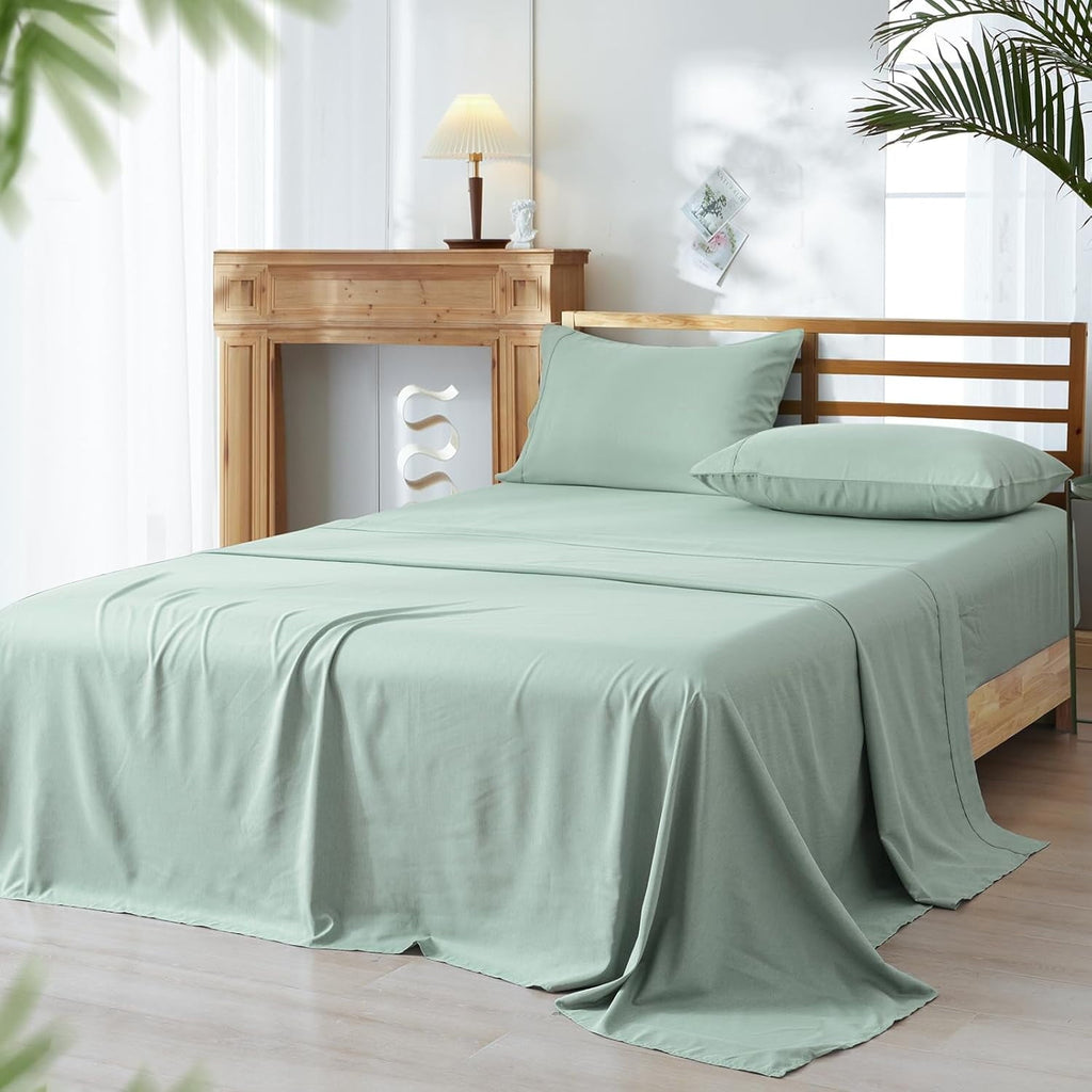 Wrinkle-Resistant Bamboo Bed Sheet Sets, 4 Pieces King Silky Soft Bedding Sheets, 1800 Thread Count 16 Inch Deep Pockets, Sage Green - Breathable Egyptian Cotton Flat & Fitted Sheets - Default Title