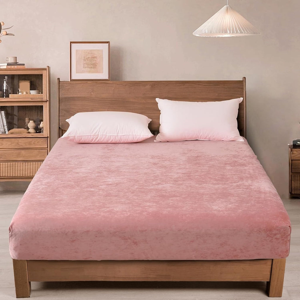 Premium Egyptian Cotton Truly Velvet Fitted Sheet Twin Size, Luxury Super Soft Flannel Bottom Sheet with 15" Deep Pocket for Winter, Pink - Breathable Egyptian Cotton Flat & Fitted Sheets - Default Title
