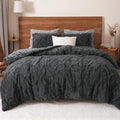 Fluffy Down Alternative Warm Sherpa Fleece Queen Comforter Set, 3D Tufted Fluffy Dark Grey Bedding for Winter, Soft 3 Pieces Shaggy Bed Set, ... - Luxurious Quilted Duvet Cover Set - Default Title