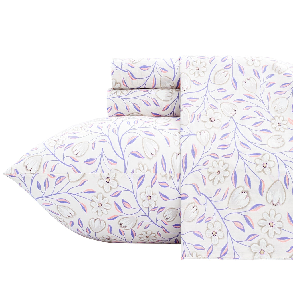 Cooling Sateen 100% Cotton Full Size Sheets,4 Piece Pure Percale Bed Sheets Set Deep Pocket Fits Mattress Upto 15",floral vine pattern - Breathable Egyptian Cotton Flat & Fitted Sheets - Default Title