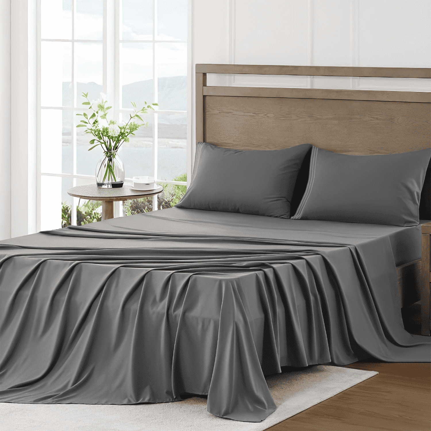 Cooling Sateen 4 Piece Bed Sheet Set, Queen Size Upgraded Cooling Deep Pocket Comfy Breathable Hotel Luxury Bedding, Extra Soft Wrin... - Cooling Hotel Quality Bedding Sheets and Pillowcases - Default Title