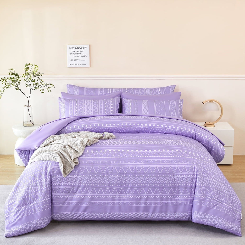 All-Season 8-Pieces Boho Bedding Set Full Lavender Striped Bed in a Bag for Girls Women Soft Fluffy Purple Comforter Set with Sh... - Cloud-Like Soft Lightweight Bed Comforter - Default Title