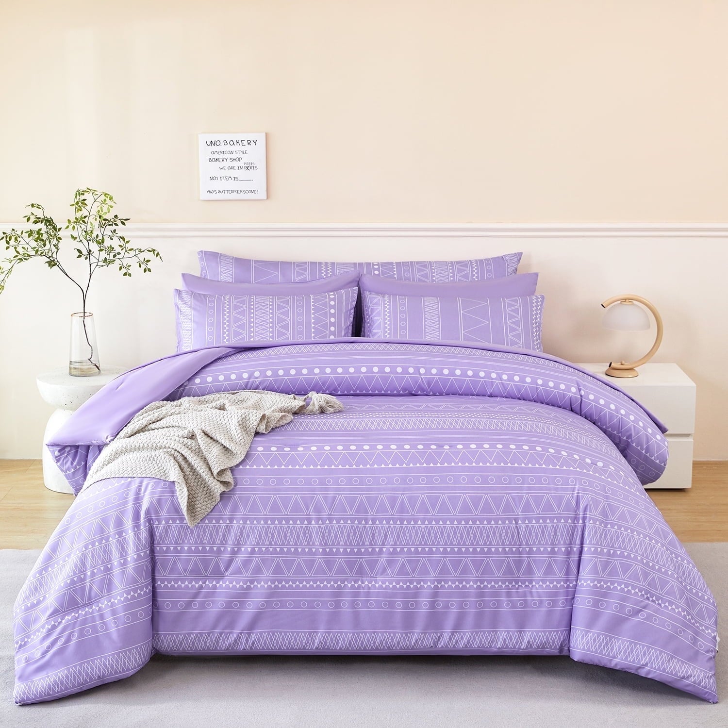 All-Season 8-Pieces Boho Bedding Set Full Lavender Striped Bed in a Bag for Girls Women Soft Fluffy Purple Comforter Set with Sh... - Cloud-Like Soft Lightweight Bed Comforter - Default Title