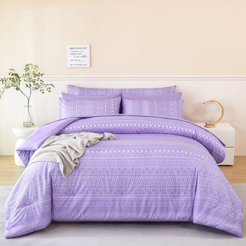 All-Season 8-Pieces Boho Bedding Set Full Lavender Striped Bed in a Bag for Girls Women Soft Fluffy Purple Comforter Set with Sh... - Cloud-Like Soft Lightweight Bed Comforter - Default Title