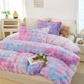 All-Season Faux Rabbit Fur Comforter Set Twin 3Pcs Girls Blue Purple Bedding Set Tie-Dyeing Soft Bed Comforter Set Warm Fuzzy Ki... - Luxurious Quilted Duvet Cover Set - Default Title