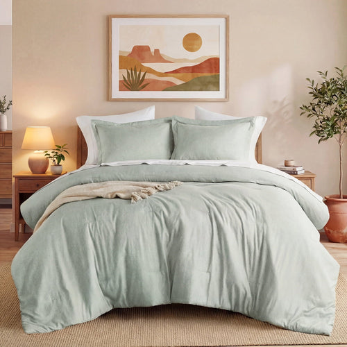 All-Season Full/Queen Comforter Sets, Reversible 3 Piece Extra Soft Bedding Set, Chambray Print Sage Green Comforter Bed Set wit... - Hypoallergenic Ultra-Fluffy Quilt for Winter - Default Title