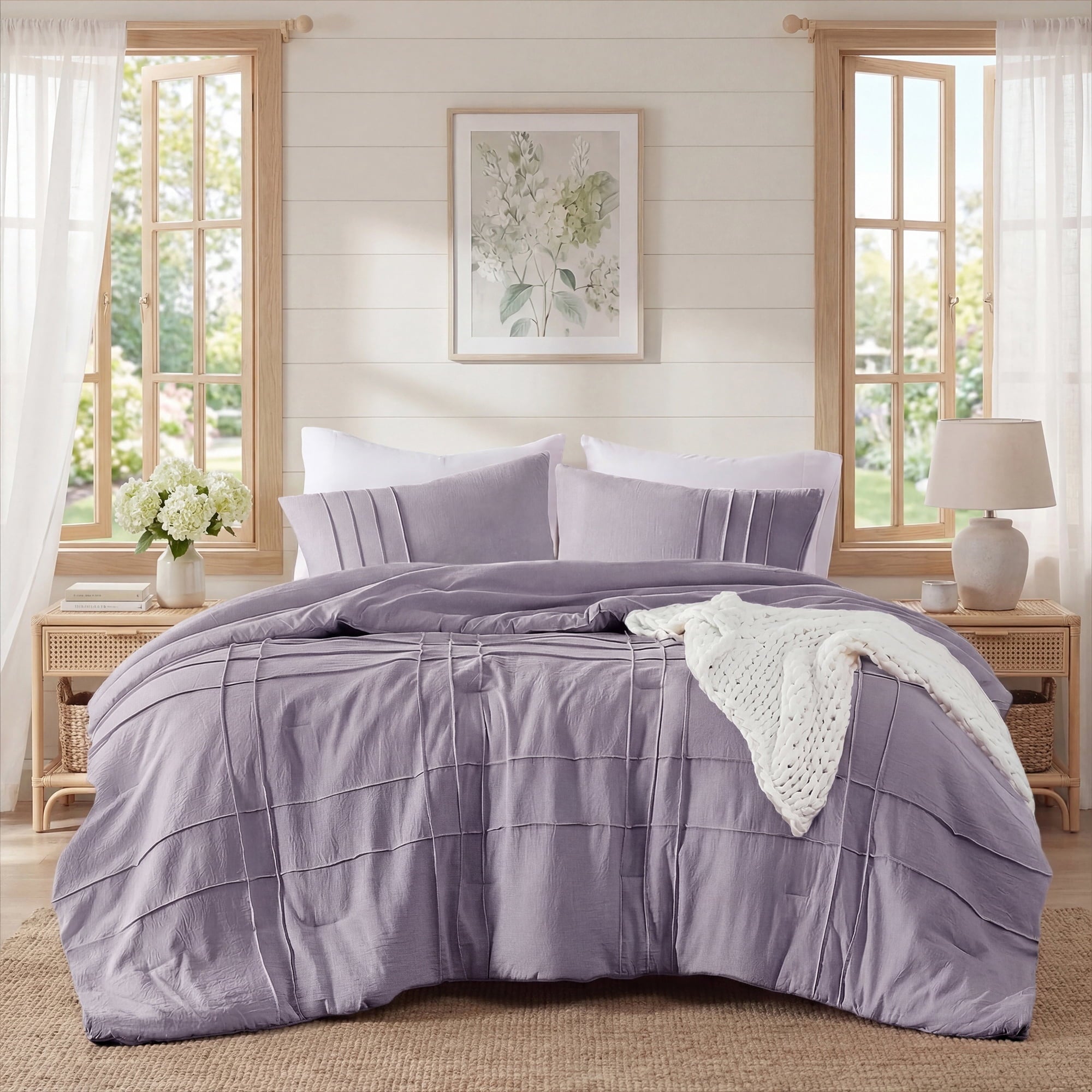 Heavyweight Warmth Full/Queen Comforter Set, Boho 3-Piece Pintuck Stitching Bedding Set, Soft Washed Pleated Bed Sets with Pillow Shams,... - Luxurious Quilted Duvet Cover Set - Default Title