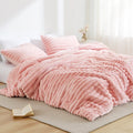 Fluffy Down Alternative Full/Queen Size Comforter Set, Fluffy Ribbed Plush Comforter Set, 3-Piece Bedding Set, Pink - All-Season Down Alternative Comforter Insert - Default Title