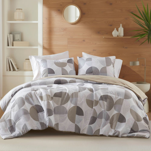 All-Season Full/Queen Size Comforter Set, Tan/Gray Bedding Set for All Seasons, 3-Piece Round Geometric Print Bedding Comforter Set - Cloud-Like Soft Lightweight Bed Comforter - Default Title