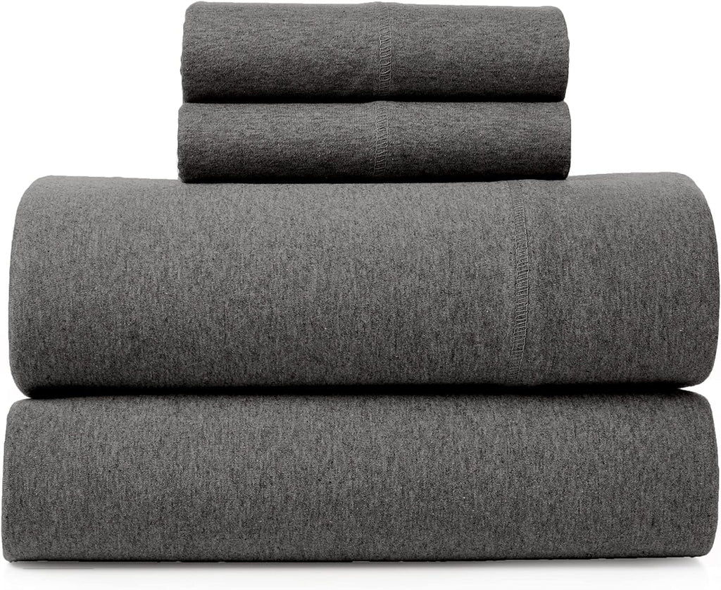 Wrinkle-Resistant Jersey Sheet Set - 4 Pieces Queen Cotton Sheets Set - Stretchable Ultrasoft Luxury Knit Bed Linen (Dark Gray, Queen) - Breathable Egyptian Cotton Flat & Fitted Sheets - Default Title
