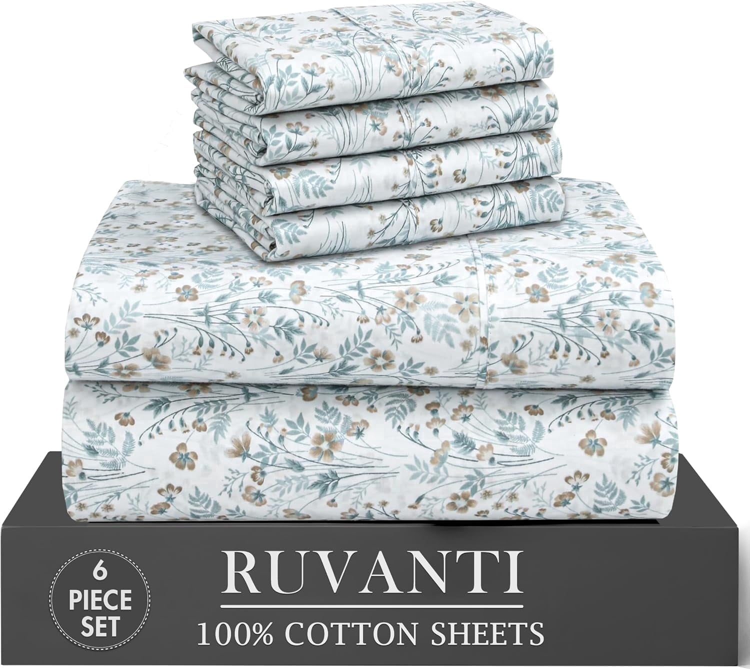 Wrinkle-Resistant 6 Pcs Cotton Sheets - 100% Natural Cotton Soft, Lightweight & Breathable Crispy Percale Bed Sheets, King Size Sheets ... - Premium Ultra-Soft Pillowcase Pair for Sleeping - Default Title