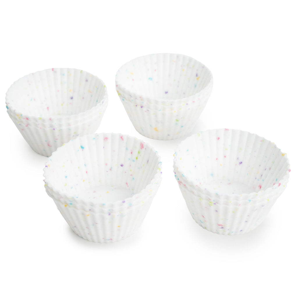 Premium Kitchen Reusable Non-Stick Silicone Baking Cups (12 Pack) - Standard Size - Confetti - Premium Stainless Steel Garlic Presser & Peeler - Default Title
