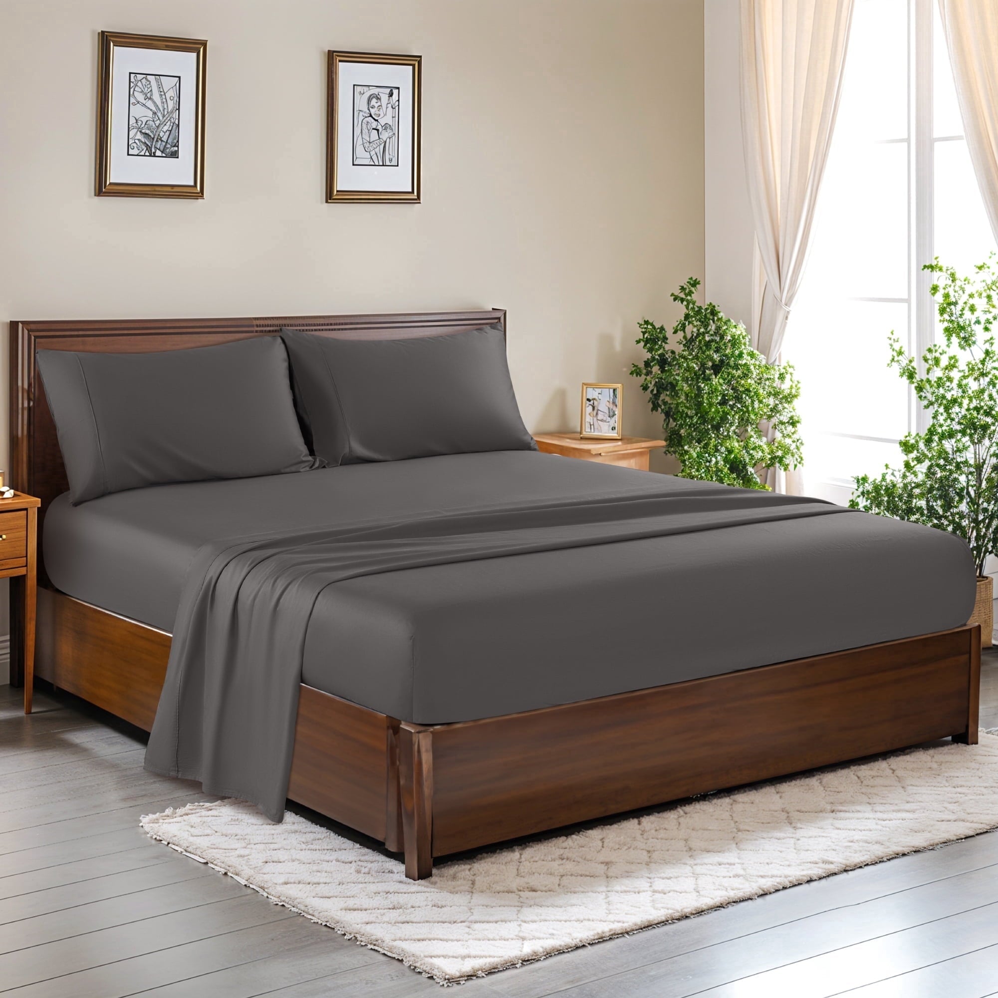 Ultra-Soft 100% Cotton Bed Sheets Set, 1000 Thread Count 4 Piece Luxury Soft Sheets Set with 16" Deep Pocket, Queen, Dark Gray - Premium Ultra-Soft Pillowcase Pair for Sleeping - Default Title