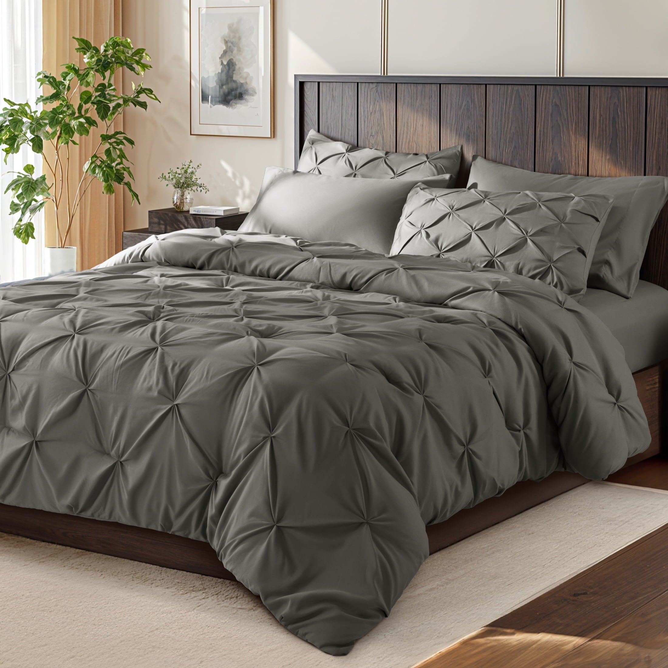 Luxurious Quilted Queen Comforter Set, 7 Pieces Bedding Sets for All Season, Bed in a Bag with Pleated Comforter - Flat Sheet & Fitted ... - Hypoallergenic Ultra-Fluffy Quilt for Winter - Default Title