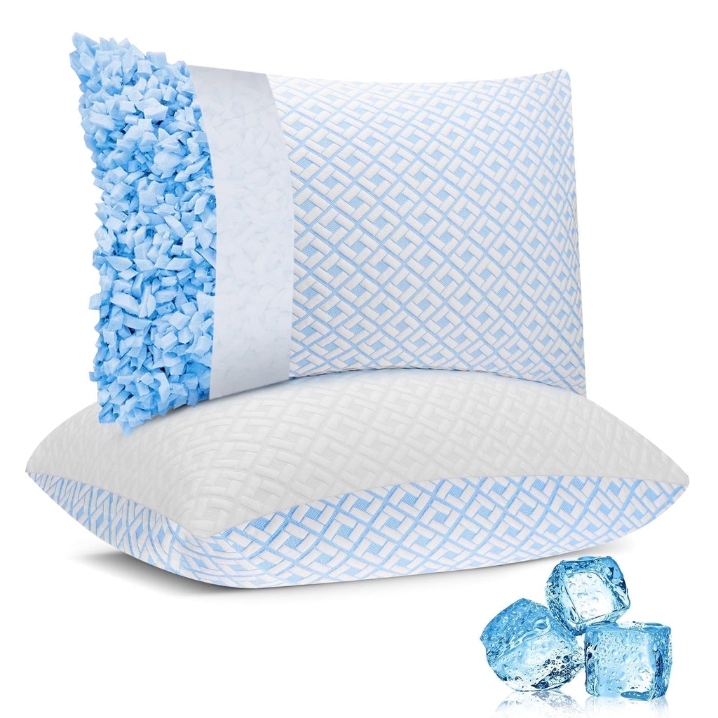 Hotel Collection Cooling Bed Pillows for Sleeping Shredded Memory Foam Pillows Queen Size Set of 2 Pack - Decorative Throw Pillow Cushion for Sofa & Bed - Default Title