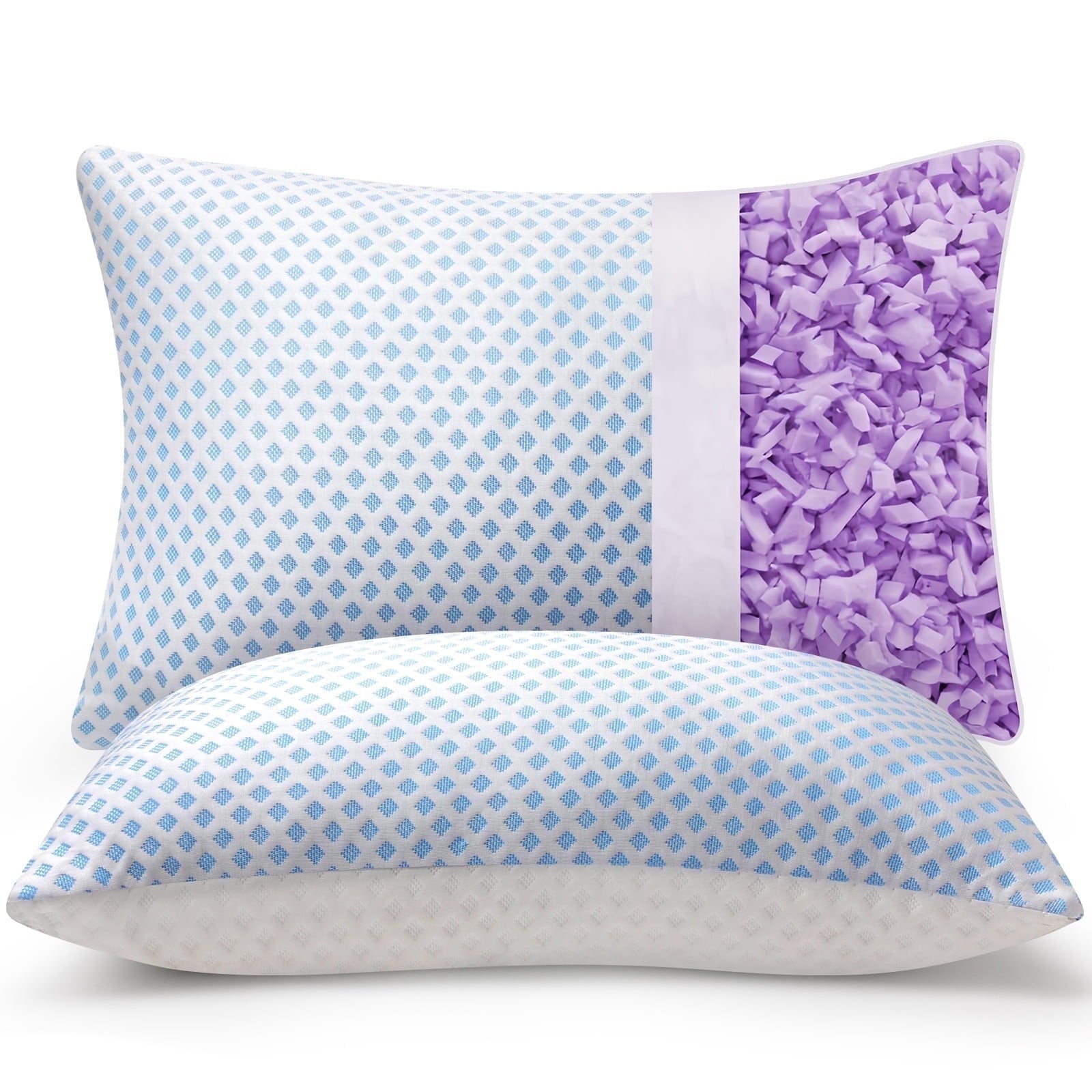 Decorative Plump Cooling Pillows for Bed Sleeping Shredded Memory Foam Pillows Queen Size Set of 2 Pack 20 x 30 inches - Decorative Throw Pillow Cushion for Sofa & Bed - Default Title