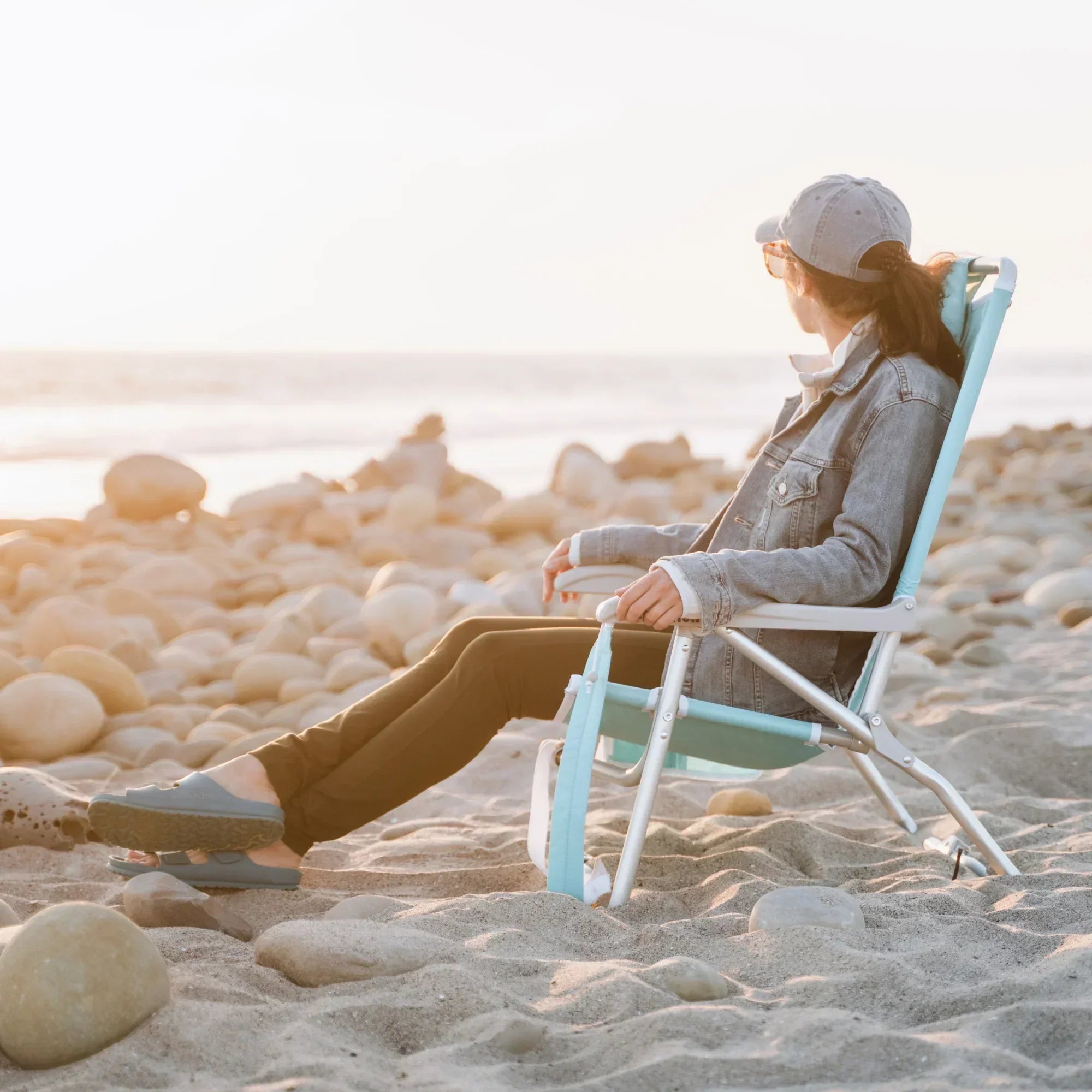 Rust-Resistant Aluminum Bi-Fold Beach Chair - Choice 601 - Low-Profile Reclining Beach Chair with Backpack Straps Detail