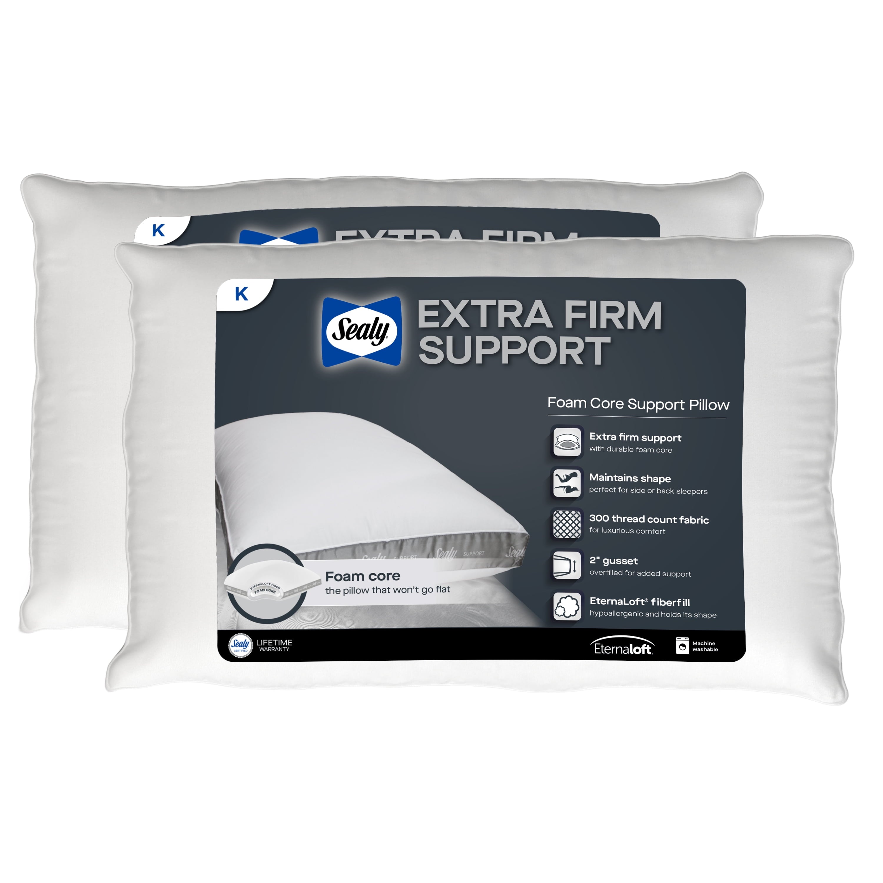 Hotel Collection Extra Firm Support Foam Core Pillow 2pk, King - Ergonomic Memory Foam Pillow for Neck Pain Support - Default Title