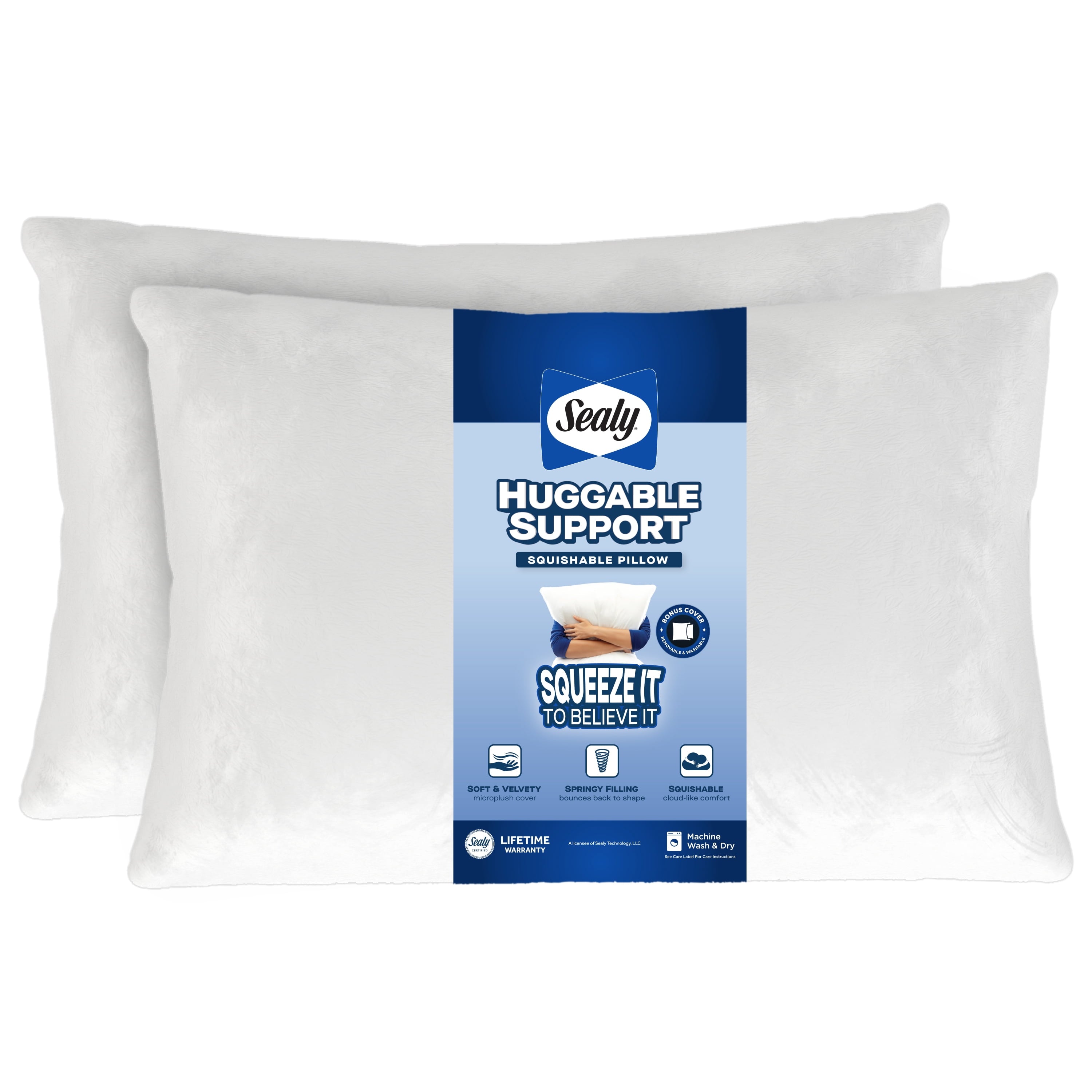 Ergonomic Memory Foam Huggable Support Bed Pillow, Standard- Soft Velvety Cover, Squishable Comfort (2 Count) - Decorative Throw Pillow Cushion for Sofa & Bed - Default Title