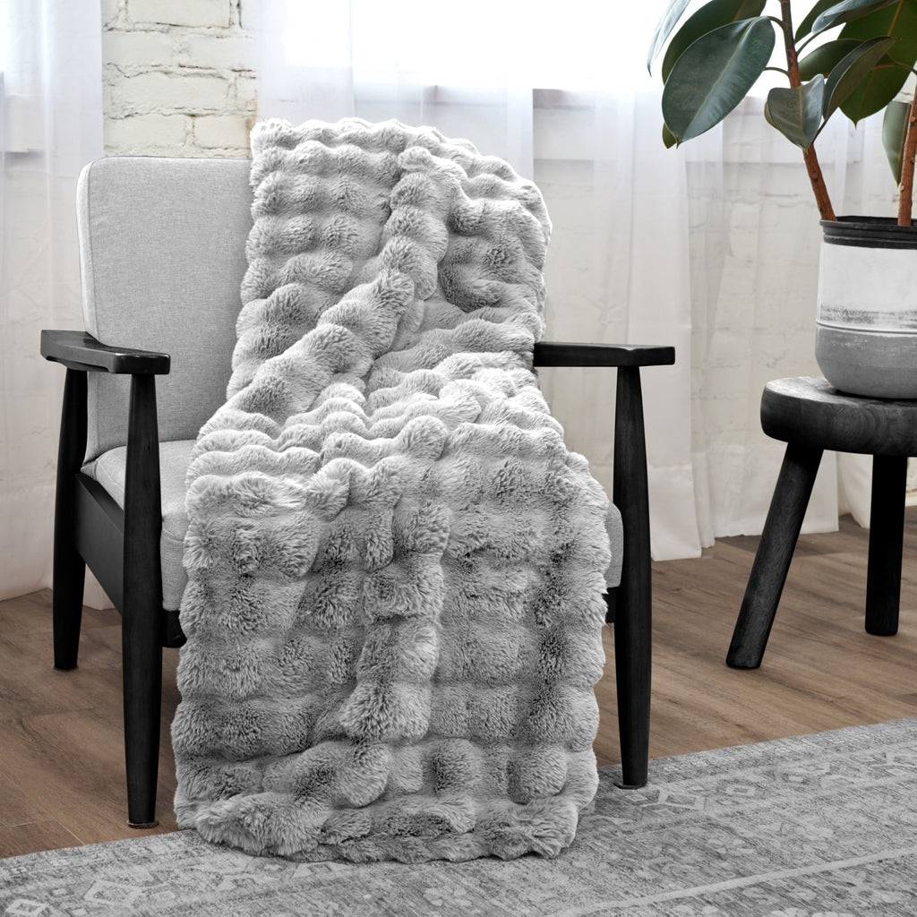 Reversible Sherpa Serenade Gray Textured Faux Fur Throw Blanket, 50 x 70 - Cozy Fleece Throw Blanket for Couch & Bed - Default Title