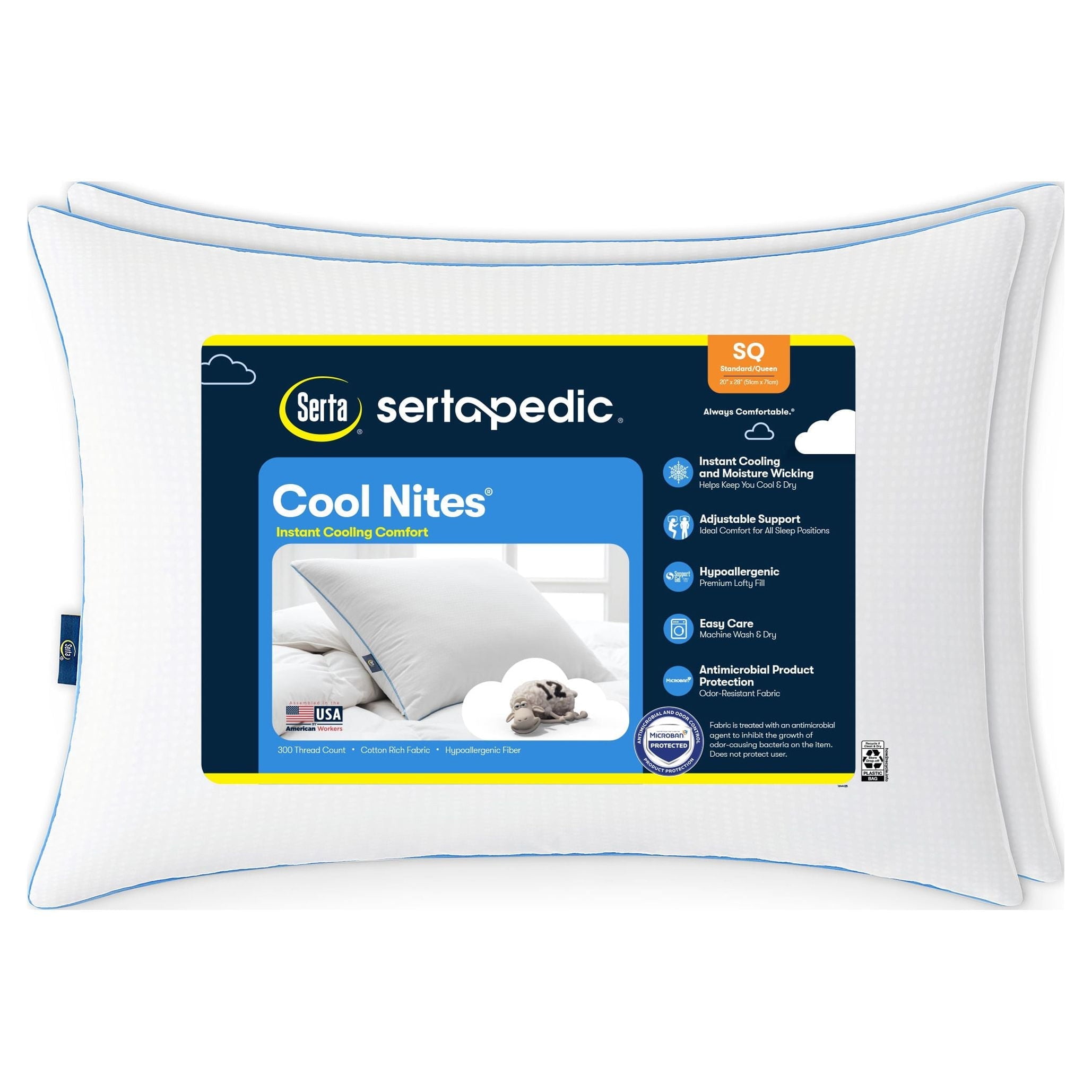 Orthopedic Support Cool Nites Bed Pillow, Standard/Queen, 2 Pack - Hotel Quality Plush Sleeping Pillows - Default Title