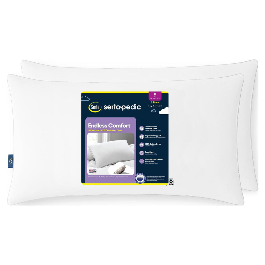 Orthopedic Support Endless Comfort Bed Pillow, King, 2 Pack - Decorative Throw Pillow Cushion for Sofa & Bed - Default Title