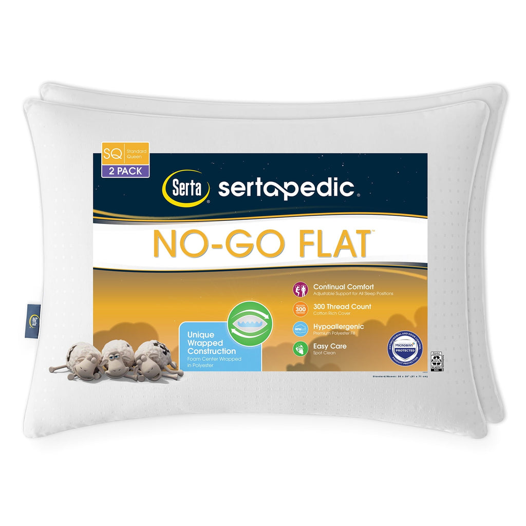Decorative Plump pedic No-Go-Flat Bed Pillow, Standard/Queen, 2 Pack - Ergonomic Memory Foam Pillow for Neck Pain Support - Default Title