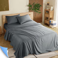Cooling Sateen Shilucheng 4 Pieces Luxury Bed Sheets Set, Plush Microfiber Bed Sheets, 16" Deep Pocket, Queen, Dark Gray - Premium Ultra-Soft Pillowcase Pair for Sleeping - Default Title