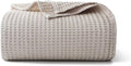 Reversible Sherpa 100% Cotton Waffle Bed Blanket King Size, Throw Blanket for Couch All Seasons (Beige, 104x90) - Luxury Knitted Decorative Throw Blanket with Fringes - Default Title
