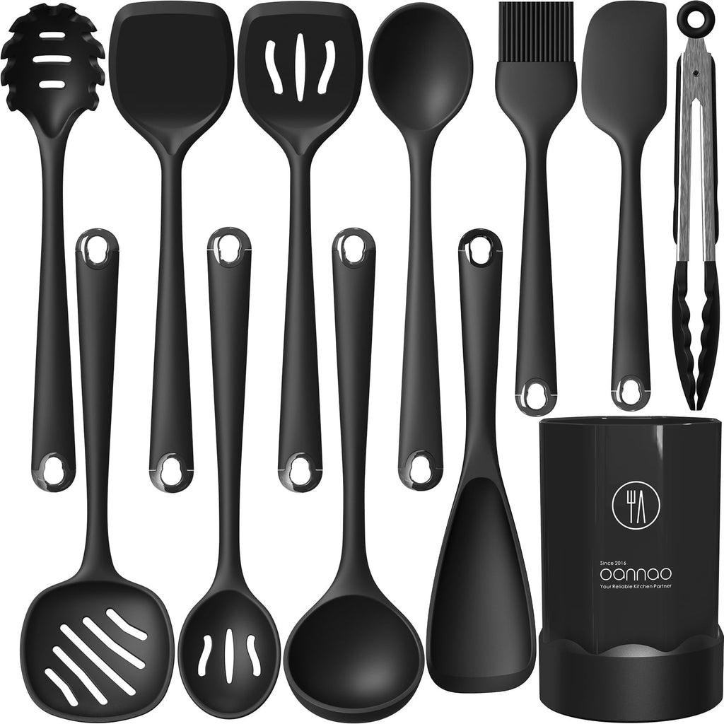 Non-Stick Safe Silicone Kitchen Utensils Set, 600°F Heat Resistant Silicone Cooking Utensils, Spatula, Spoon, Whisk, Tongs, Kitchen ... - Heat-Resistant Silicone Cooking Spatula Turner - Default Title