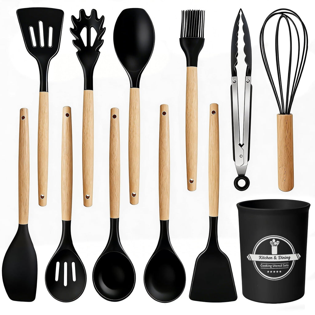 High-Precision Silicone Cooking Utensils Set, Heat Resistant Kitchen Cooking Utensils Set, 12 PCS Handle Silicone Kitchen Gadgets Ut... - Professional Kitchen Tool for Culinary Enthusiasts - Default Title