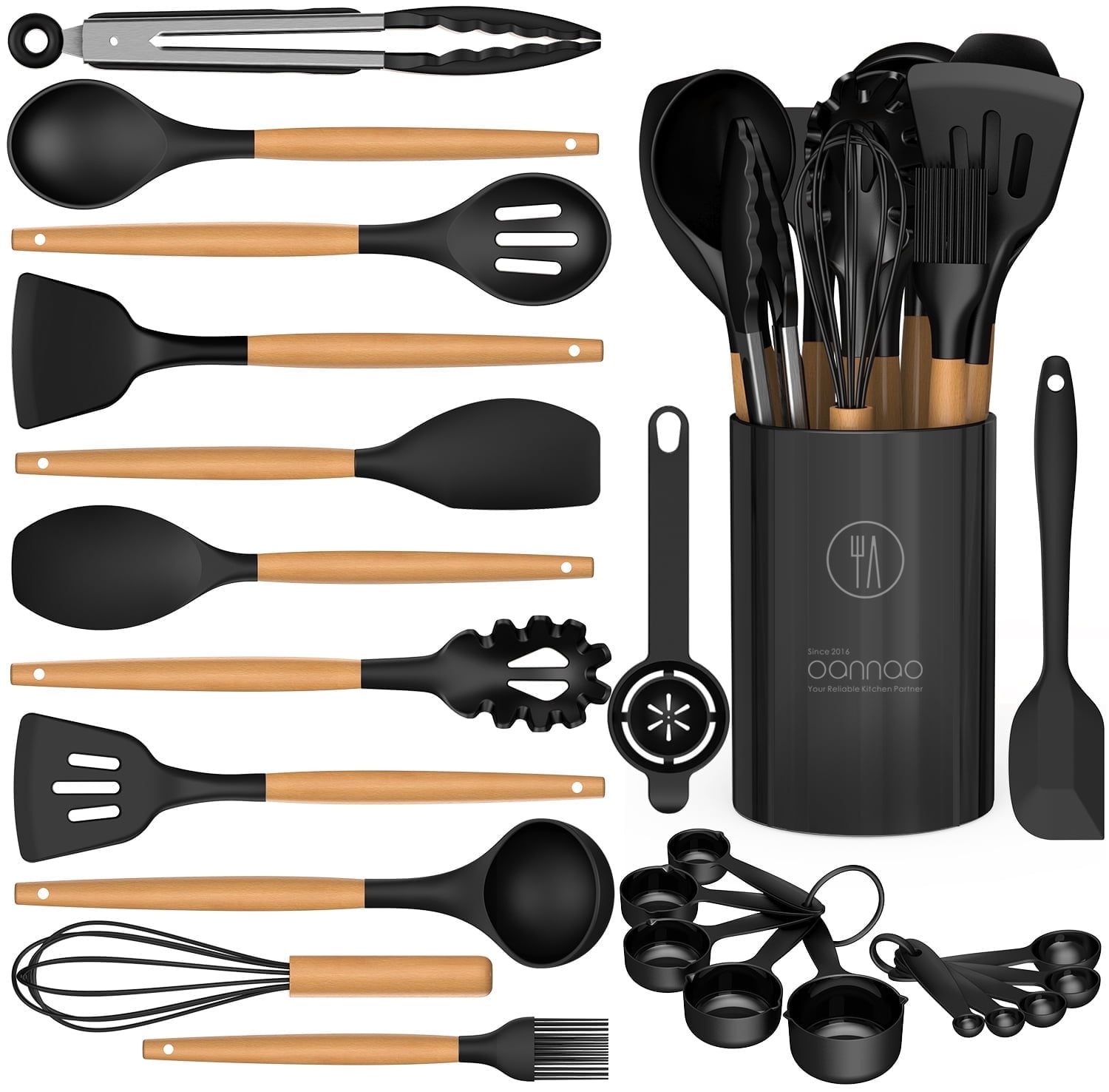 Multi-Functional Silicone Cooking Utensils Set - Silicone Kitchen Utensils for Cooking Wooden Handles, 446°F Heat Resistant Kitchen Ut... - Multi-Functional Manual Food Chopper & Slicer - Default Title
