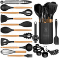 Ergonomic Cooking Silicone Cooking Utensils Set - Silicone Kitchen Utensils for Cooking Wooden Handles, 446°F Heat Resistant Kitchen Ut... - Premium Stainless Steel Cooking Utensil for Non-Stick Pots - Default Title