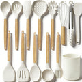 Ergonomic Cooking 14-Piece Silicone Cooking Utensils Set, Non-Stick Kitchen Utensil Set for Baking, Flipping, Mixing, White - Ergonomic Kitchen Tongs and Cooking Spoon Utensil - Default Title