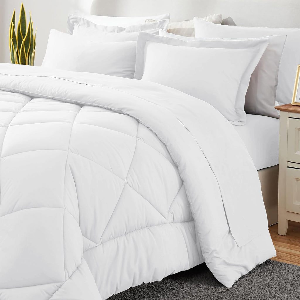 Heavyweight Warmth Comforter Set 7-Piece Bed in a Bag - Adult, White, Queen - Hypoallergenic Ultra-Fluffy Quilt for Winter - Default Title
