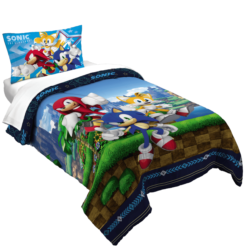 Hypoallergenic Cloud Sonic the Hedgehog Kids 2 Piece Blue Green Reversible Comforter and Pillowcase set, Twin/full - Cloud-Like Soft Lightweight Bed Comforter - Default Title