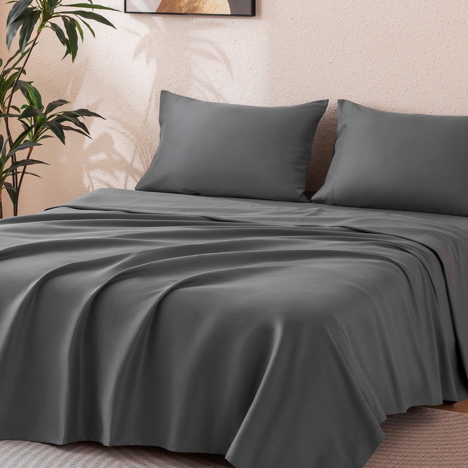 Premium Egyptian Cotton Sheet Set Twin Size Gray, 3 Pieces 140 GSM Brushed Elastic Fitted Soft & Cozy Bed Sheets Set with Deep Pocket - Cooling Hotel Quality Bedding Sheets and Pillowcases - Default Title