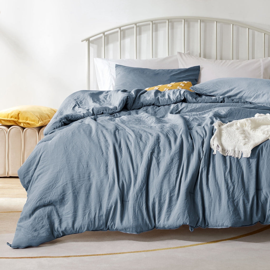 Heavyweight Warmth Washed Comforter Sets Queen 3 Piece, Soft and Cozy, Fluffy Microfiber Fill, Washed Textured Wrinkled Design (Flint St... - All-Season Down Alternative Comforter Insert - Default Title